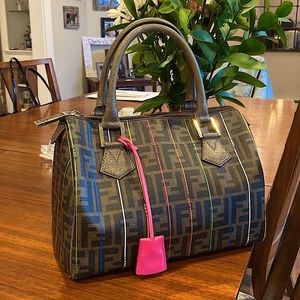 FENDI Zucca Spalmati Striped Boston Tobacco Multicolor -RARE!